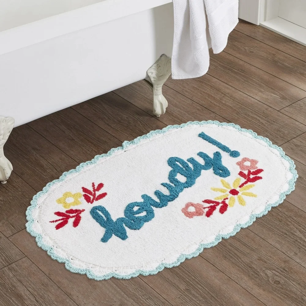 The Pioneer Woman floral rug HOWDY Arctic White cotton 20X32 NEW